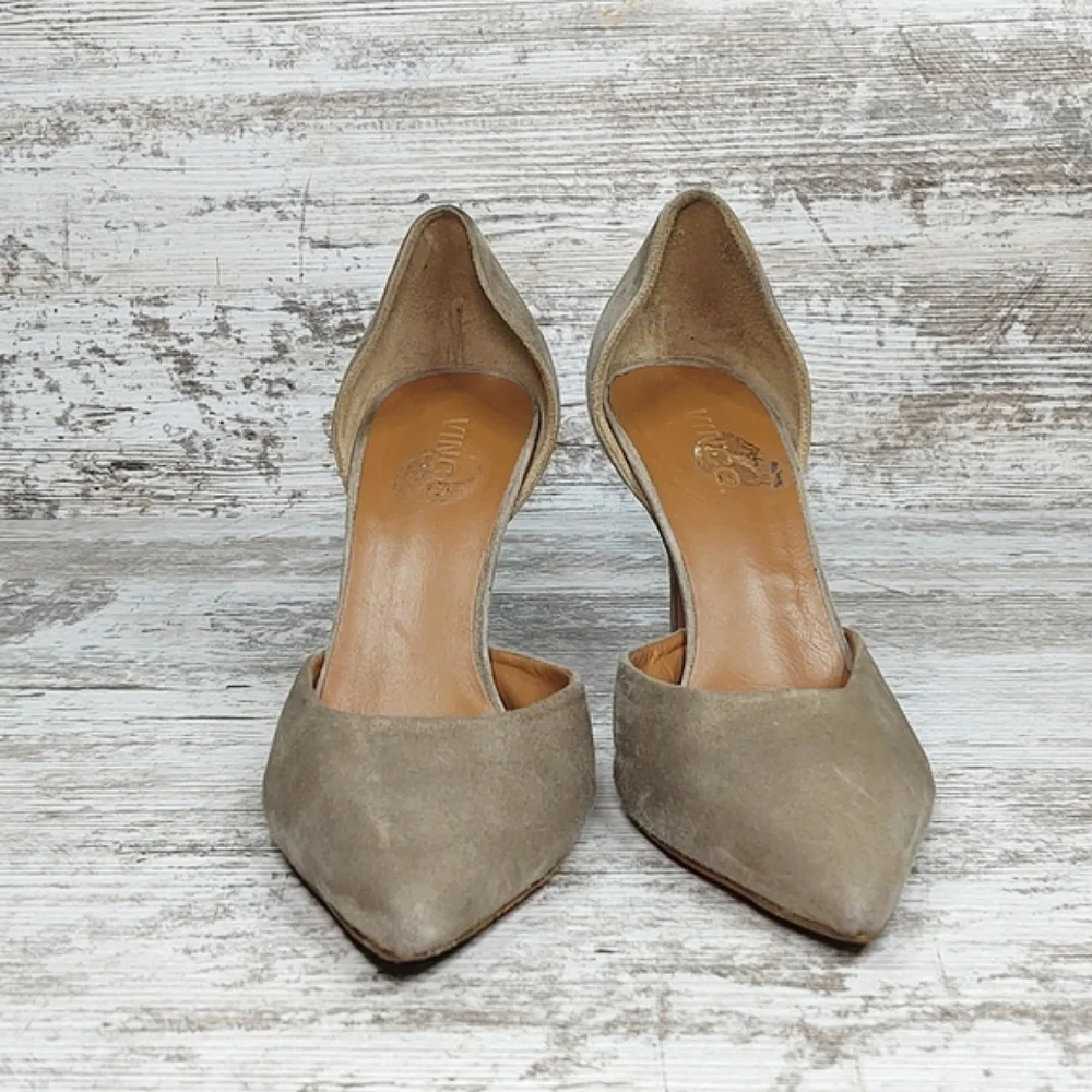 Vince Celeste Taupe Suede Leather D'orsay Pumps